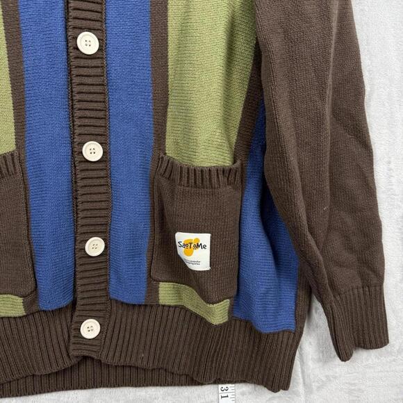 SooToMe Cardigan Sweater Brown Green Blue Striped Button Front Women Size S Y2K - Picture 4 of 10